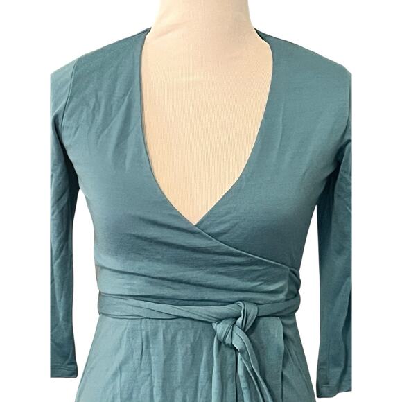 Ibex Ferryn Wrap Dress •XS• Long Sleeve Merino Wool Teal Blue Made In USA - Picture 4 of 8